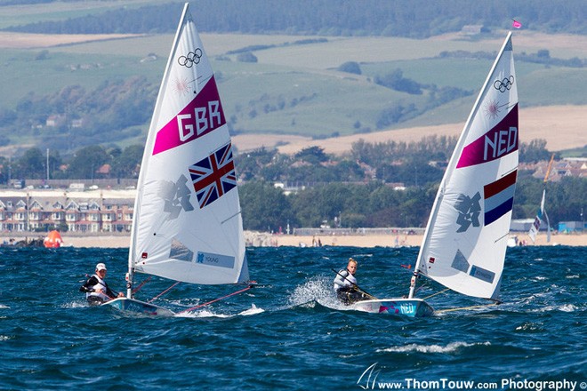 GBR and NED, Laser Radial - London 2012 Olympic Sailing Competition © Thom Touw http://www.thomtouw.com
